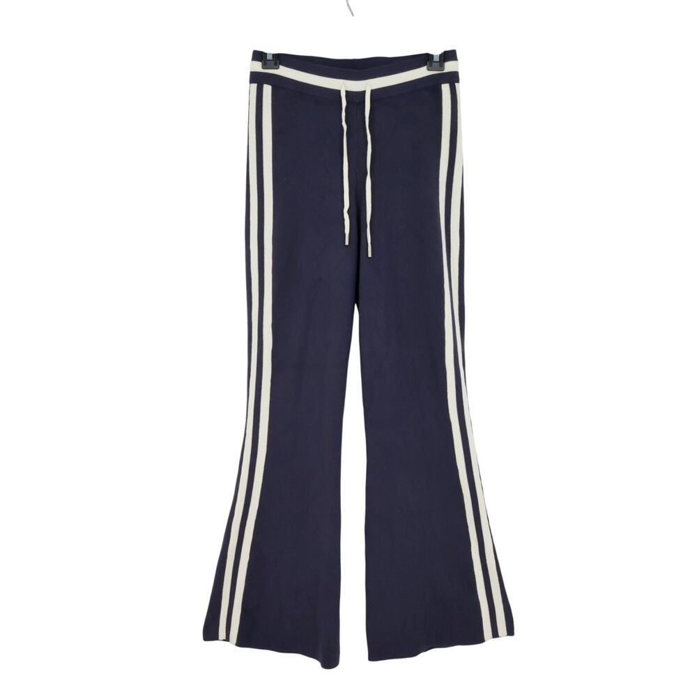 Future Collective Pants Womens Small Navy Blue Ivory Flare Leg Sweater Knit